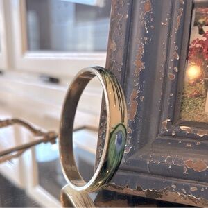 Vintage Cuff Bracelet. Peacock Feather w/ Brass Interior. 3” EUC